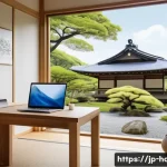 홈디자인 국제 인증 취득 과정 - A modern Japanese home design office interior showcasing international certification documents displ...
