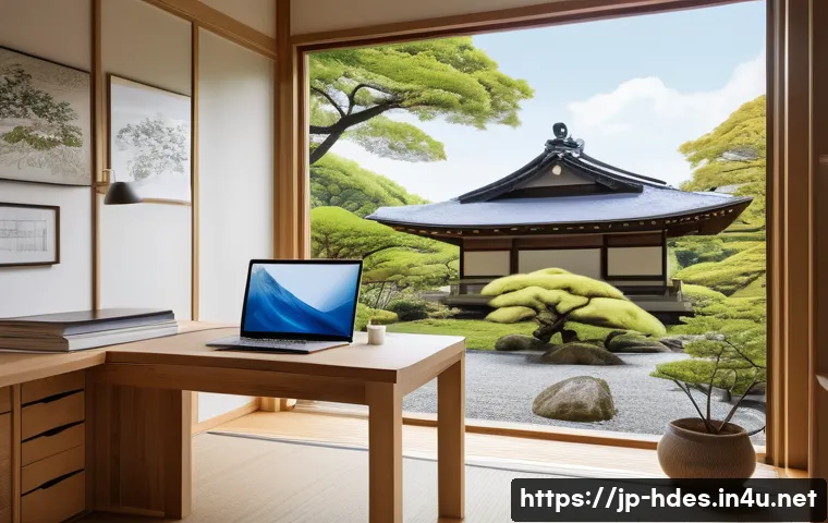 홈디자인 국제 인증 취득 과정 - A modern Japanese home design office interior showcasing international certification documents displ...