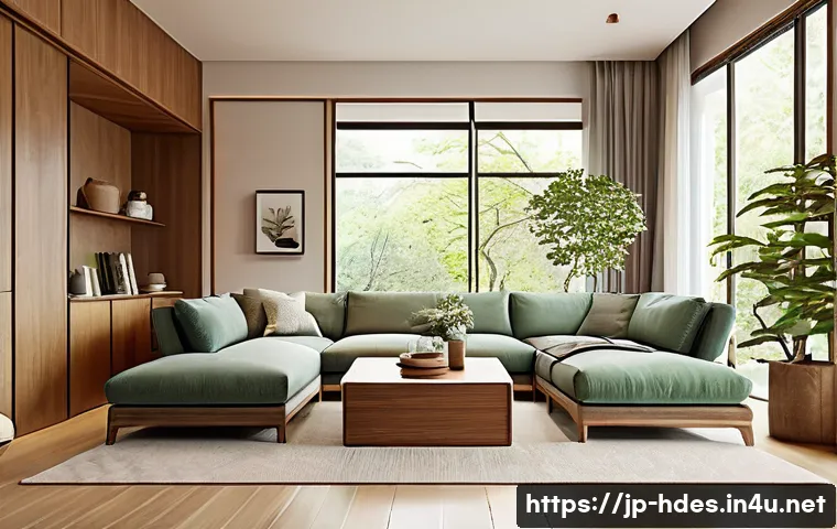 홈디자인 프로젝트 프리젠테이션 스킬 - A warm, inviting modern living room designed for family gatherings, featuring soft natural lighting,...