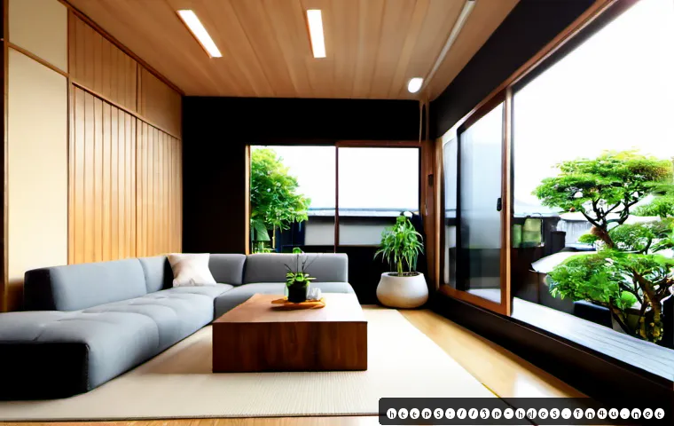 홈디자인 업계 동향과 전망 - Photorealistic contemporary Japanese home interior showcasing home design trends, open-plan living r...